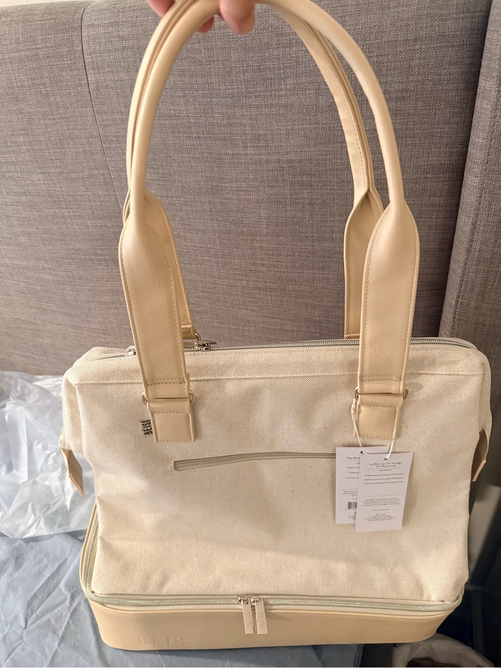 BEIS Mini Weekender in Beige - NWT